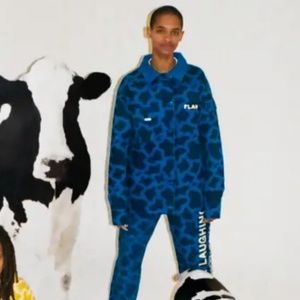 FLAN Labs Find The Farm Blue Cow Print Camouflage Canvas Jacket